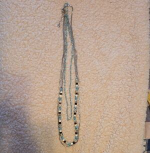 Elegant Silver White, Black and Turquoise Blue Multi-strand Beaded Necklace